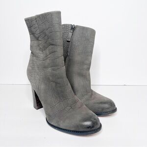 Sam Edelman Reyes Gray Leather Snakeskin Heeled Boots Size 8 Women’s